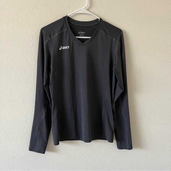 ASICS Gray Long Sleeve Running Performance Athleisure V-Neck T Shirt SZ Medium - Picture 2 of 11